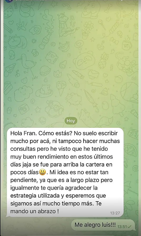 Testimonio de cliente en WhatsApp o Telegram