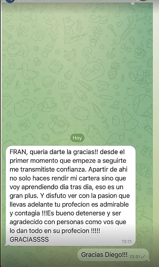 Testimonio de cliente en WhatsApp o Telegram