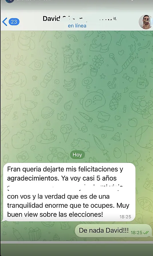 Testimonio de cliente en WhatsApp o Telegram