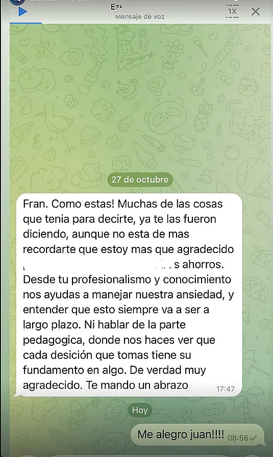 Testimonio de cliente en WhatsApp o Telegram