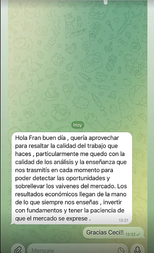 Testimonio de cliente en WhatsApp o Telegram