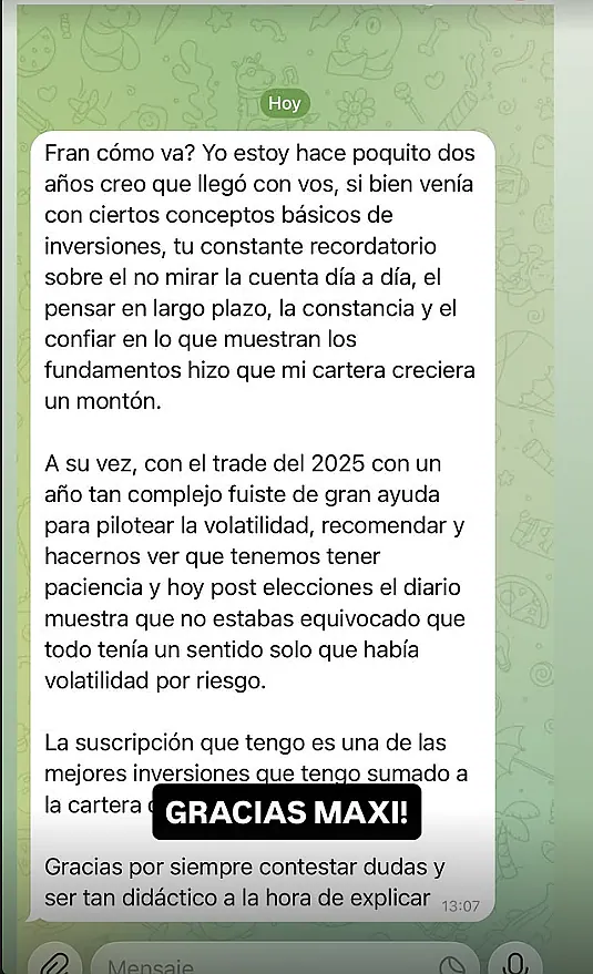 Testimonio de cliente en WhatsApp o Telegram