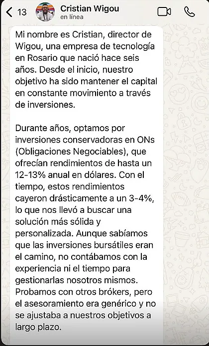 Testimonio de cliente en WhatsApp o Telegram