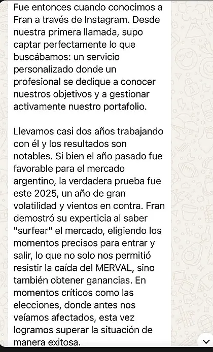 Testimonio de cliente en WhatsApp o Telegram