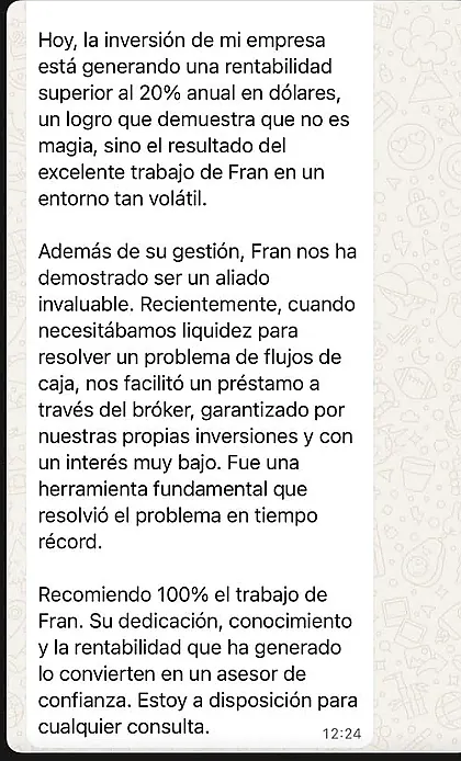 Testimonio de cliente en WhatsApp o Telegram