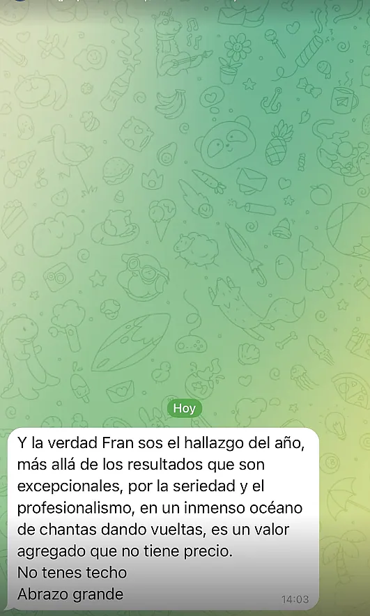 Testimonio de cliente en WhatsApp o Telegram