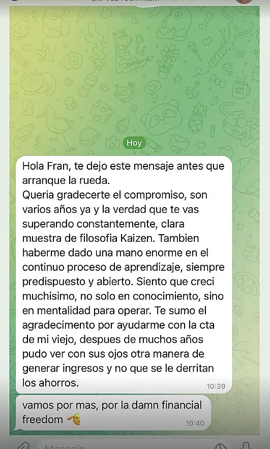 Testimonio de cliente en WhatsApp o Telegram