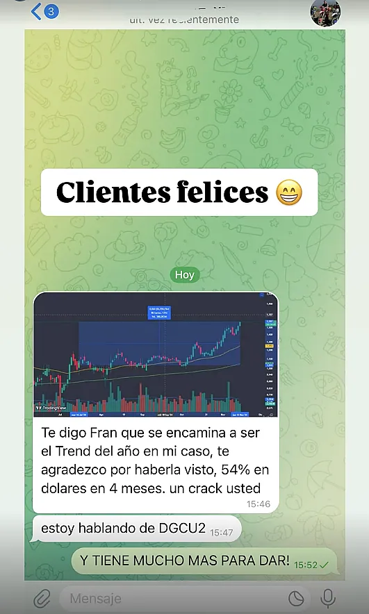 Testimonio de cliente en WhatsApp o Telegram
