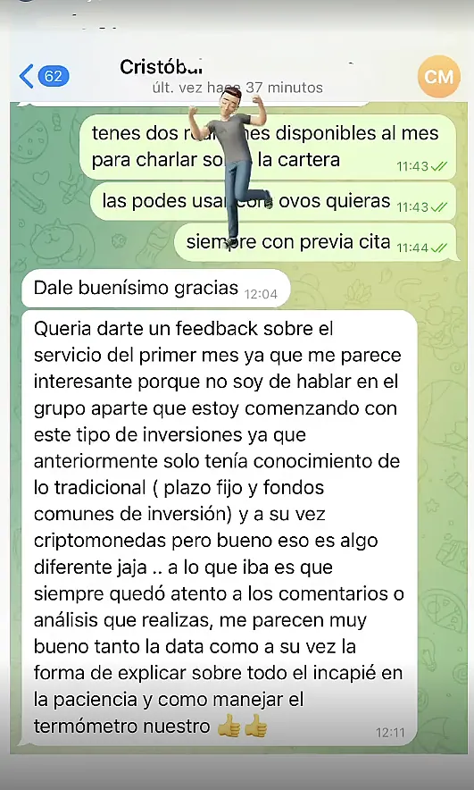 Testimonio de cliente en WhatsApp o Telegram