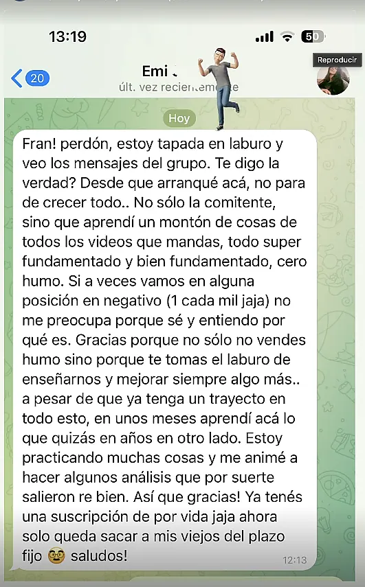 Testimonio de cliente en WhatsApp o Telegram