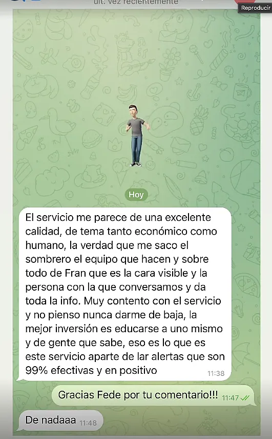 Testimonio de cliente en WhatsApp o Telegram