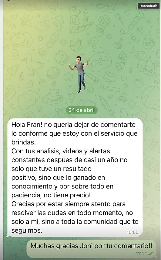 Testimonio de cliente en WhatsApp o Telegram