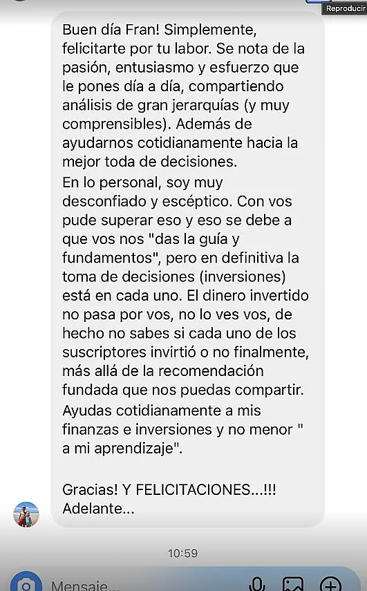 Testimonio de cliente en WhatsApp o Telegram