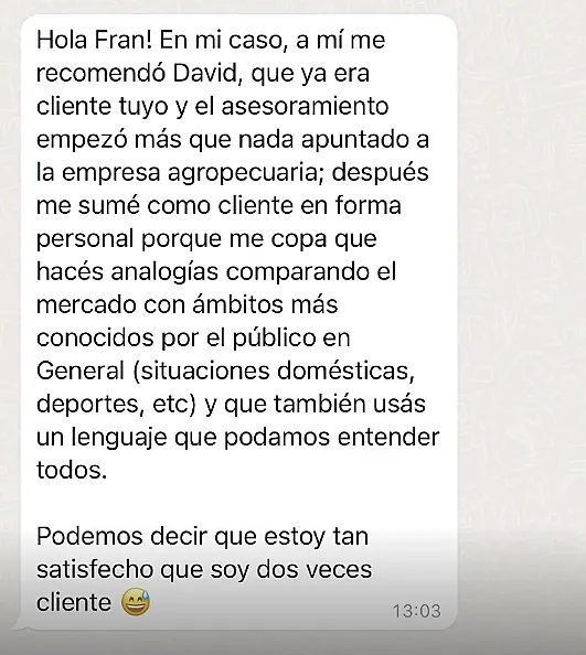 Testimonio de cliente en WhatsApp o Telegram