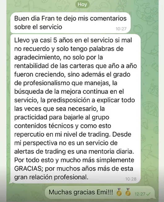 Testimonio de cliente en WhatsApp o Telegram