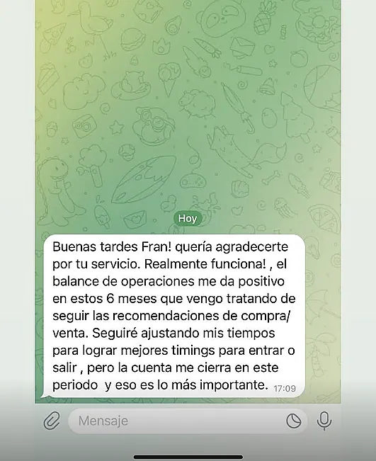 Testimonio de cliente en WhatsApp o Telegram