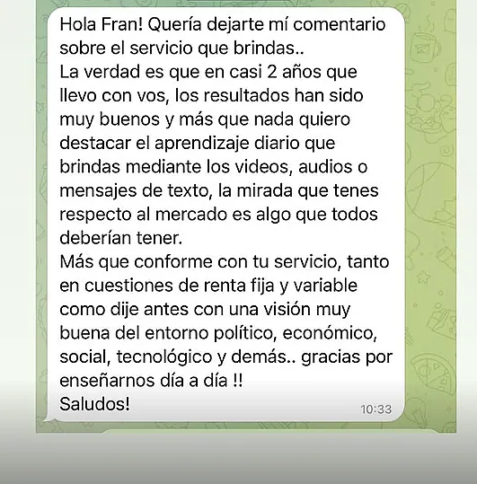 Testimonio de cliente en WhatsApp o Telegram