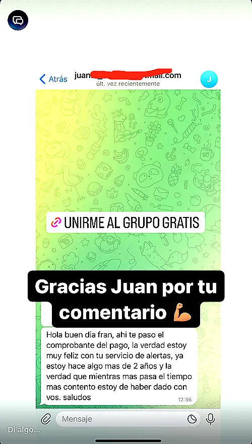Testimonio de cliente en WhatsApp o Telegram