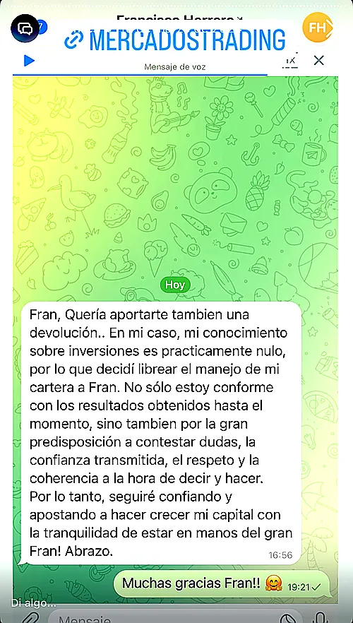 Testimonio de cliente en WhatsApp o Telegram