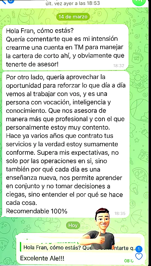 Testimonio de cliente en WhatsApp o Telegram