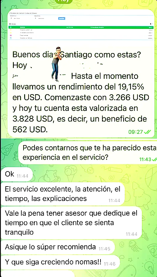 Testimonio de cliente en WhatsApp o Telegram