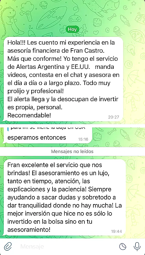 Testimonio de cliente en WhatsApp o Telegram
