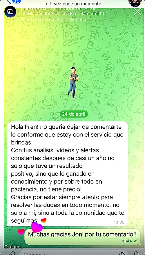 Testimonio de cliente en WhatsApp o Telegram