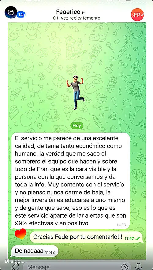 Testimonio de cliente en WhatsApp o Telegram