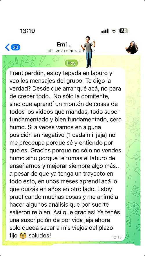 Testimonio de cliente en WhatsApp o Telegram