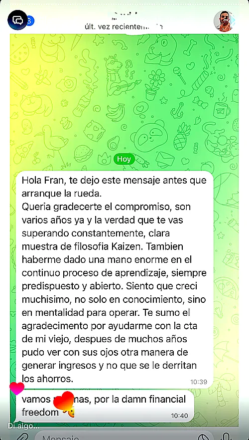 Testimonio de cliente en WhatsApp o Telegram