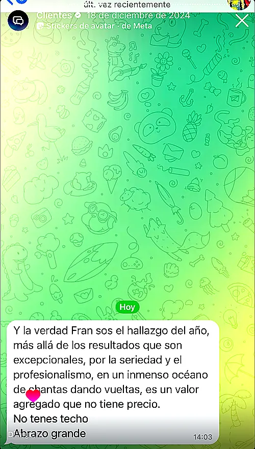 Testimonio de cliente en WhatsApp o Telegram