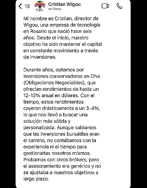 Testimonio de cliente en WhatsApp o Telegram