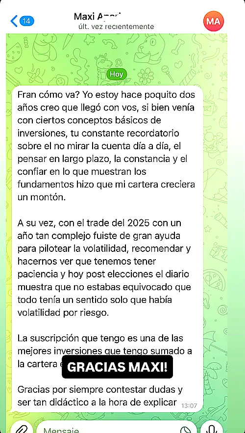 Testimonio de cliente en WhatsApp o Telegram