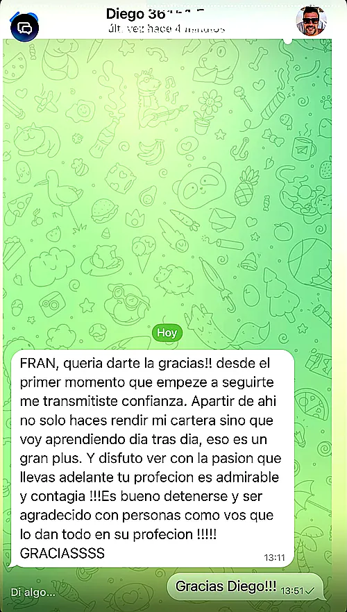 Testimonio de cliente en WhatsApp o Telegram